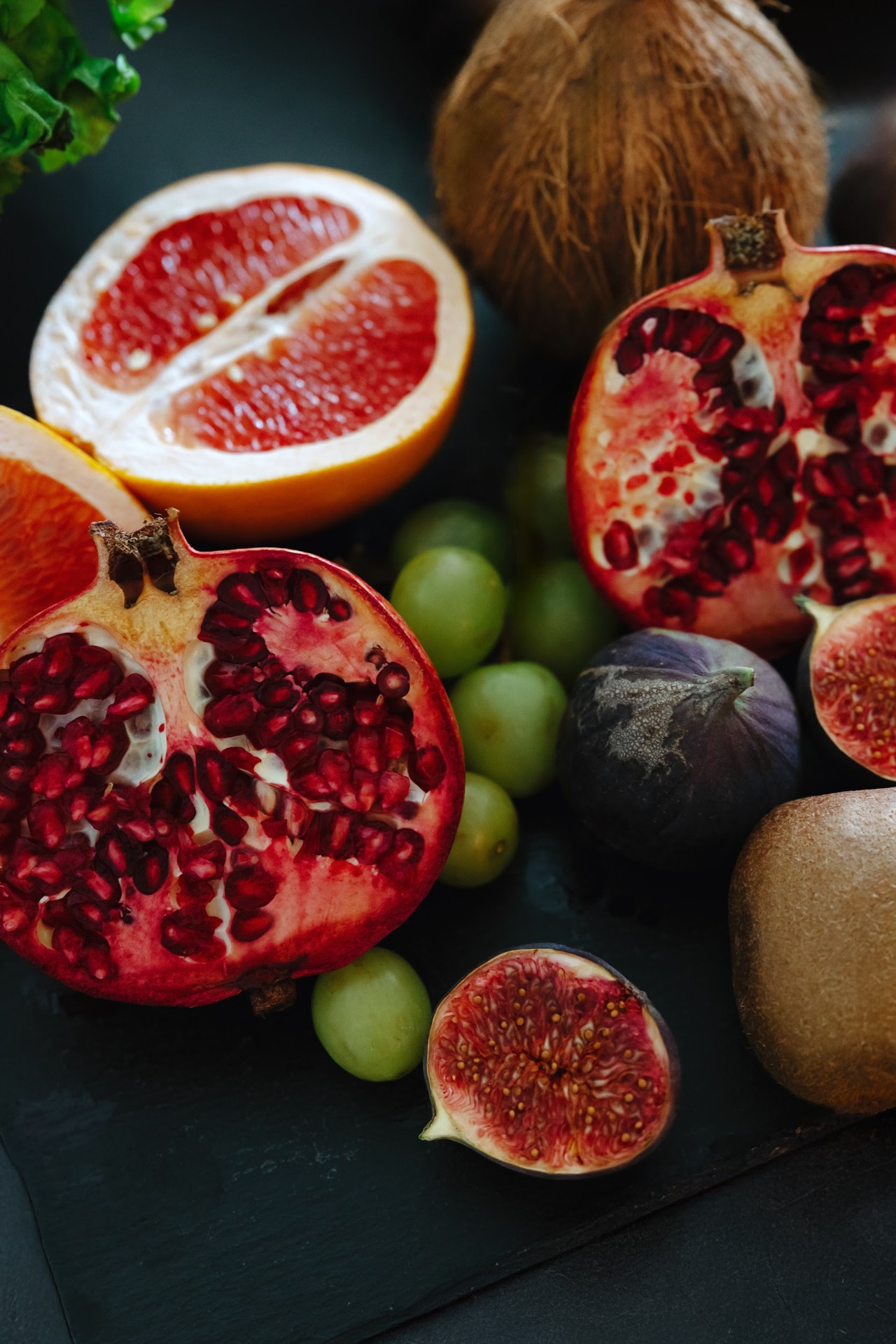 Fresh seasonal fruit on a kitchen table